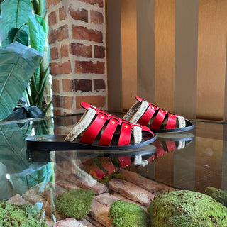 TORY BURCH Fishermen Tory Red Calf Leather Mule Sandals SZ 7