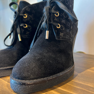 LOUIS VUITTON LV Monogram Suede Lace-Up Boots Size 6.5