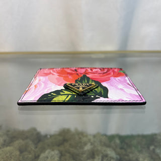 PRADA Floral Print Saffiano Card Holder