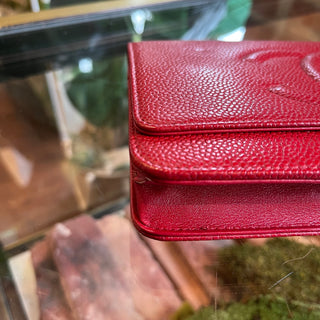 CHANEL Timeless CC Red Caviar Leather Wallet On Chain