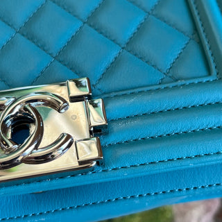 CHANEL Small Boy Blue Calfskin Leather Shoulder Bag