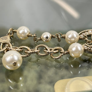 CHANEL Gold Pearl Crystal Embellished CC Bracelet