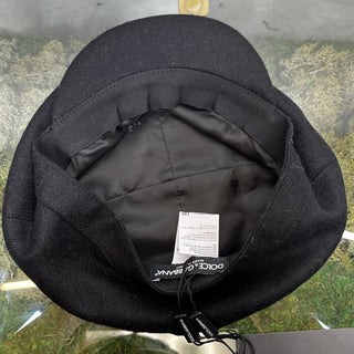 DOLCE&GABBANA Black Wool DG Logo Newsboy Cap SZ56