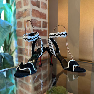 LOUBOUTIN White/Black Sling Back Suede Heels SZ 39.5 (US 9.5)