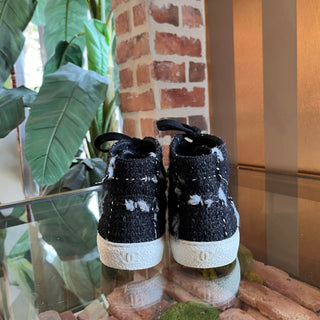CHANEL CC High Top Black Suede Tweed Sneakers SZ38(8US)