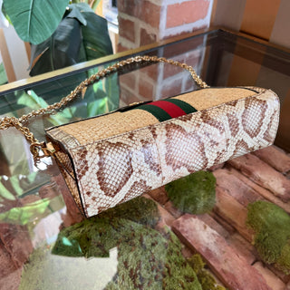 GUCCI Ophidia Small Raffia Snakeskin Chain Shoulder Bag