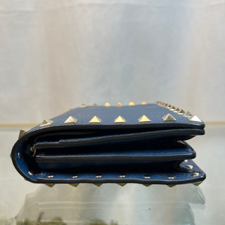 VALENTINO GARAVANI Vitello Rockstud Blue Wallet on Chain