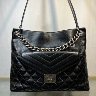 CHANEL Mad About Quilting Black Aged Calfskin Quilted Hobo