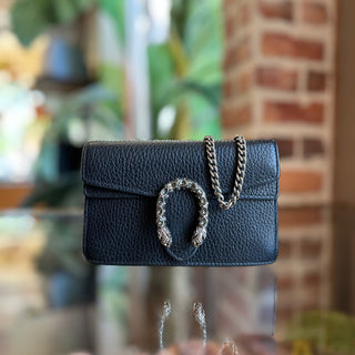 GUCCI Super Mini Dionysus Black Calfskin Leather Shoulder Bag
