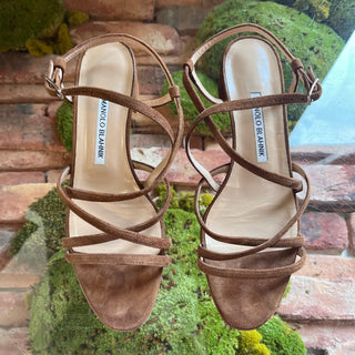 MANOLO BLAHNIK Brown Suede Strappy Sandals SZ 38 (US 8)