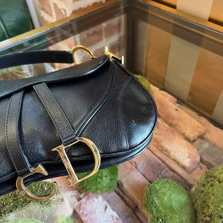 CHRISTIAN DIOR Saddle Black Leather Vintage Double Shoulder Bag