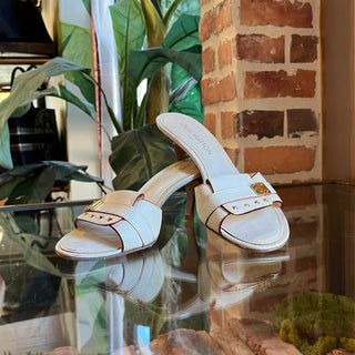 LOUIS VUITTON Suhali White Leather Studded Heels SZ38(8US)