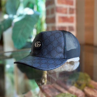 GUCCI Navy Blue GG Supreme Canvas Baseball Cap SZM
