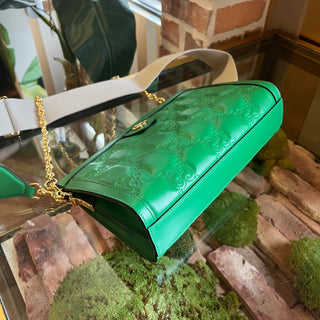 GUCCI Slim Chain Large Green Calfskin GG Matelasse Shoulder Bag