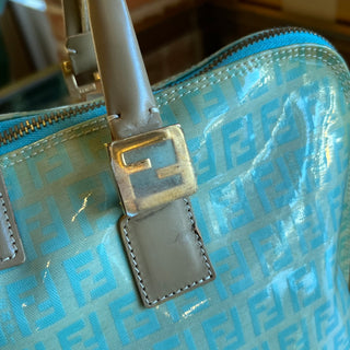 FENDI Light Blue Green Vintage Zucchino Coated Canvas Tote