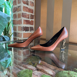 SAINT LAURENT Brown Leather Opyum Heels SZ 35 (US 5)
