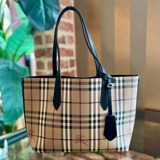 BURBERRY Haymarket Check Grainy Calfskin Tote