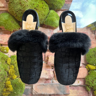 LOUBOUTIN Black Calf Hair Fur Loafers SZ 38.5 (US 8.5)