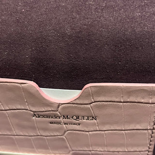 ALEXANDER MCQUEEN Mini Pink Calfskin Crocodile-Embossed Skull Crossbody