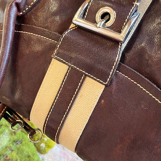 PRADA Buckle Striped Brown Shoulder Bag