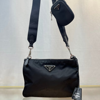 PRADA Re-Edition 2000 Double Zip Black Re-Nylon Shoulder Bag