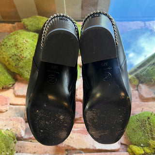 CHANEL Chain Black Leather Booties SZ 36.5 (US 6.5)