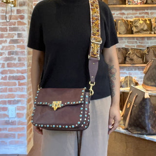 VALENTINO GARAVANI Maroon Rockstud Rolling Guitar Strap Crossbody Bag