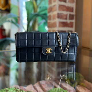 CHANEL East West Chocolate Bar Flap Black Lambskin Shoulder Bag