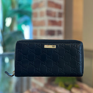 GUCCI Black Gucissima Leather Zip Around Wallet