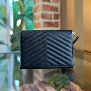 SAINT LAURENT YSL Monogram Grained Leather Flap Clutch Bag