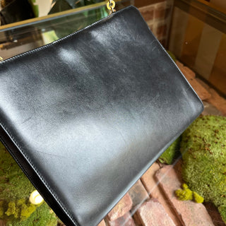 SALVATORE FERRAGAMO Vintage Black Leather Chain Clutch