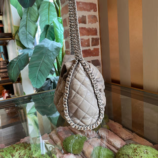 CHANEL Chain Around Gray Quilted Washed Lambskin Leather Hobo Bag