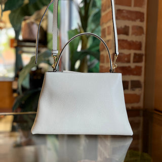 TORY BURCH White Pebbled Leather Top Handle Bag