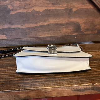 PRADA Small Elektra White Saffiano City Calfskin Studded Crossbody Bag