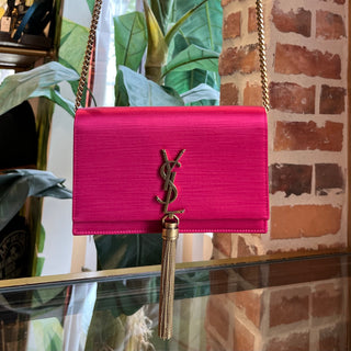 SAINT LAURENT Kate Small Pink Satin Tassel Crossbody