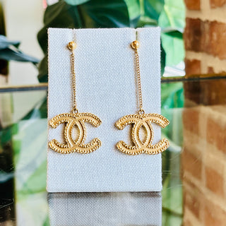 CHANEL Matte Gold-Tone Brass CC Drop Earrings