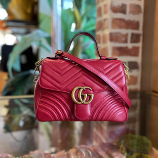 GUCCI Marmont Small Red Quilted Leather Top Handle Bag