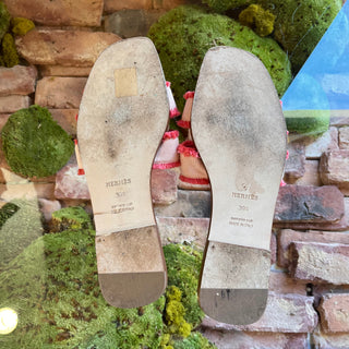HERMES Pink Distressed Canvas Oran Sandals SZ39.5(9.5US)