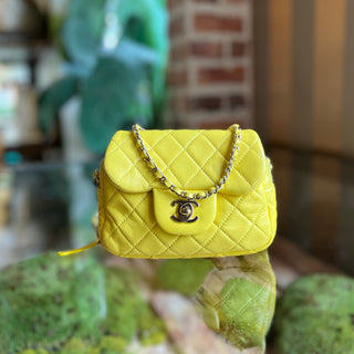 CHANEL New Mini Flap Yellow Quilted Lambskin Leather Shoulder Bag