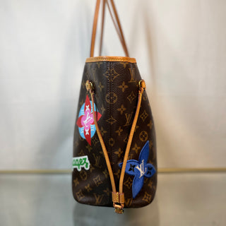 LOUIS VUITTON Neverfull MM Brown Limited Edition Monogram Canvas Patches Tote Bag