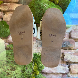 CHLOE Woody White Linen Sandals SZ37(7US)