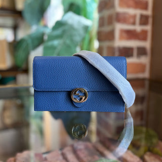 GUCCI Wallet on Chain Small Interlocking G Dollar Blue Calfskin Crossbody Bag