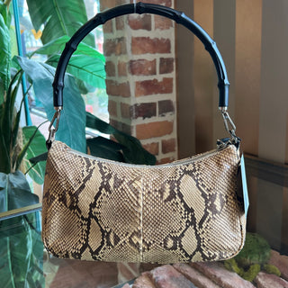 GUCCI Vintage Beige Snakeskin Bamboo Shoulder Bag