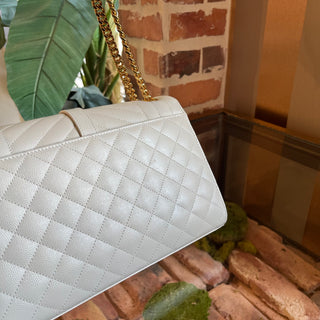 SAINT LAURENT Medium Envelope Triquilt Grained Leather YSL Shoulder Bag