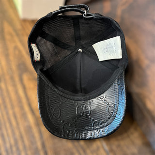 GUCCI Black GG Web Embossed Leather Hat SZL