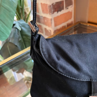 FENDI Baguette Vintage Black Neoprene Double Flap Shoulder Bag