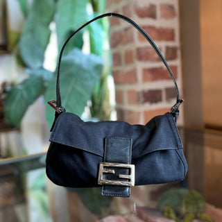 FENDI Baguette Small Black Neoprene Shoulder Bag