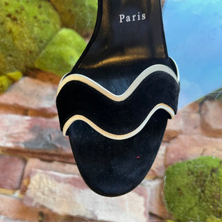 LOUBOUTIN White/Black Sling Back Suede Heels SZ 39.5 (US 9.5)