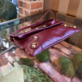 BALENCIAGA Giant 12 Motocross Maroon Lambskin Envelope Clutch with Strap