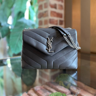 SAINT LAURENT Loulou Storm Gray Y-Quilted Calfskin Leather Shoulder Bag